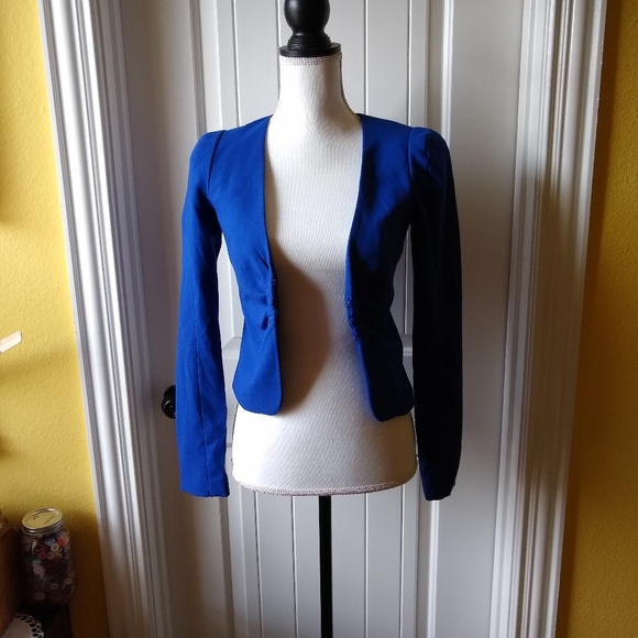 H&M Royal Blue Cropped Rushed Blazer Jacket